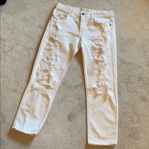 Current Elliott Cream crop distressed jeans